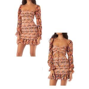 Maaji Prism Cat Marta Short Dress Smocked Mini 4 in 1 Wear Cut Out Tassels M NEW